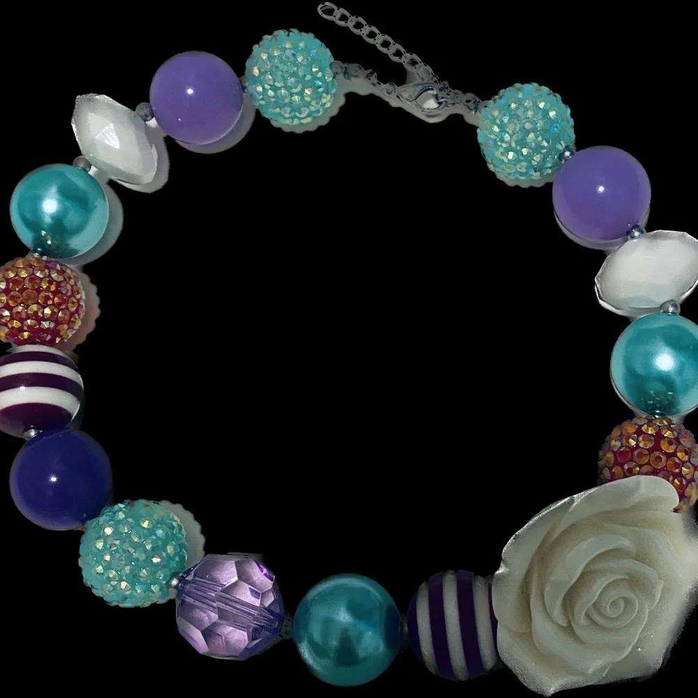 Choker Necklace Nice White Resin Rose Flower - Picture 2 of 3